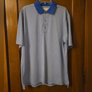 Donald Ross Mens Classic Fit Golf Polo Shirt Large Blue/White Stripe Lightweight